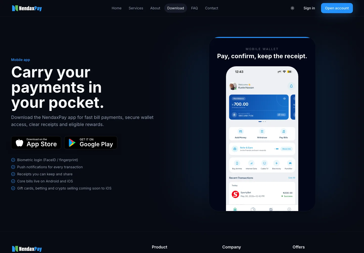 NendaxPay: official mobile app download page